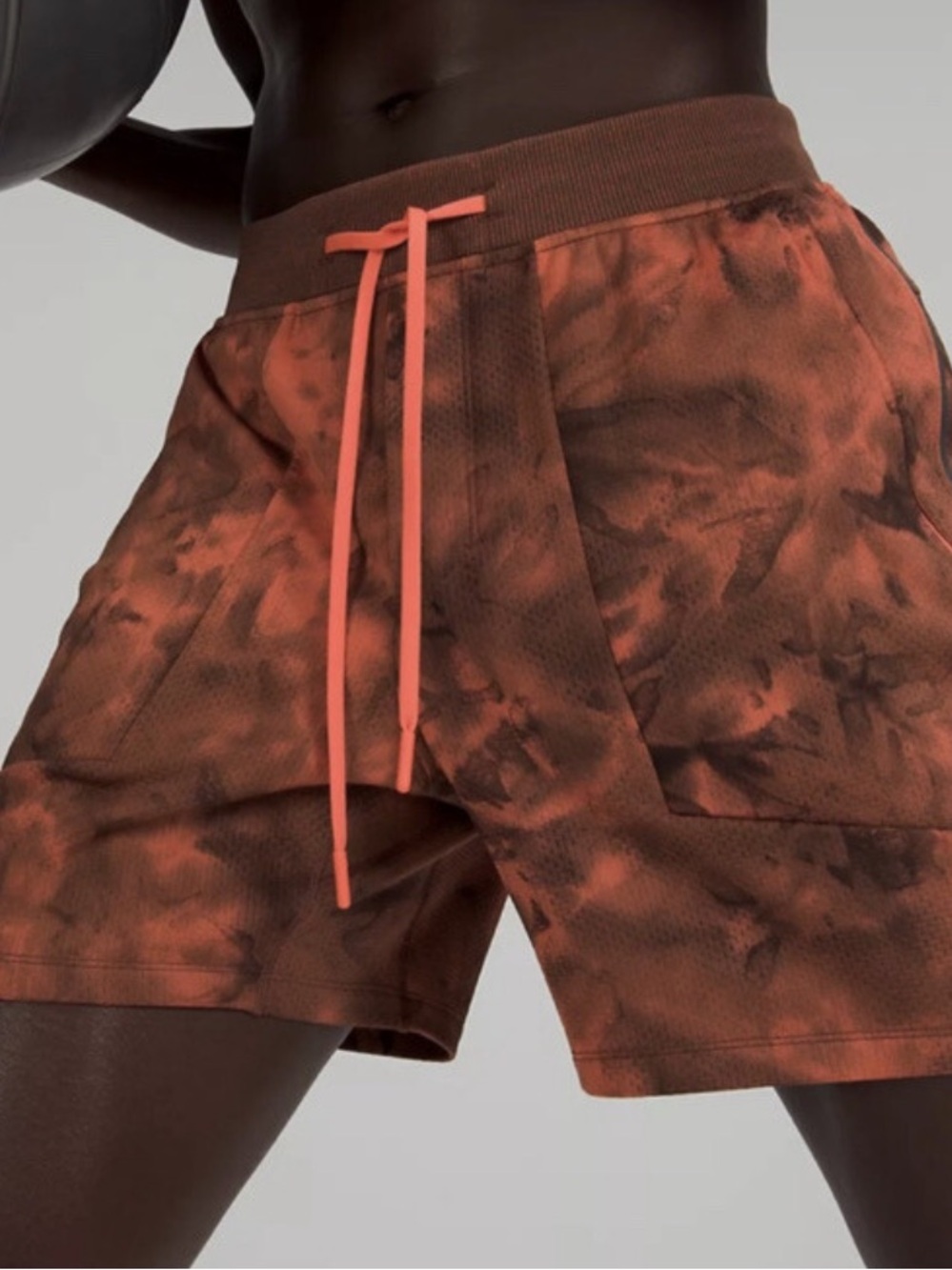 LULULEMON Men's Rust Tie-Dye Athletic Shorts - Orange Drawstring
